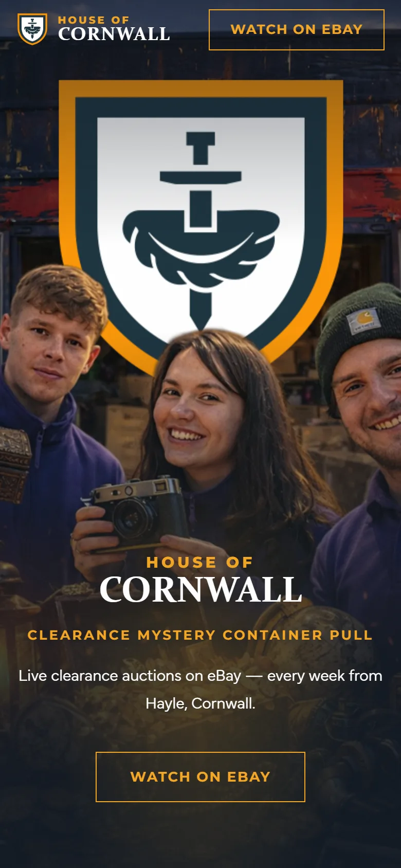 Screenshot of the House of Cornwall website, shown on a phone