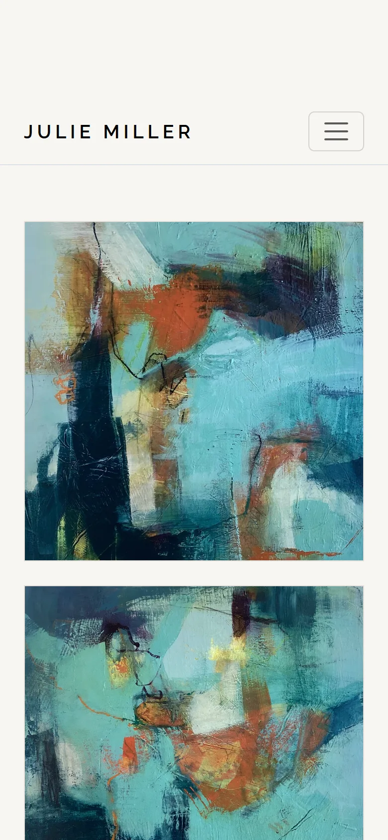 Screenshot of the Julie Miller Art website, shown on a phone