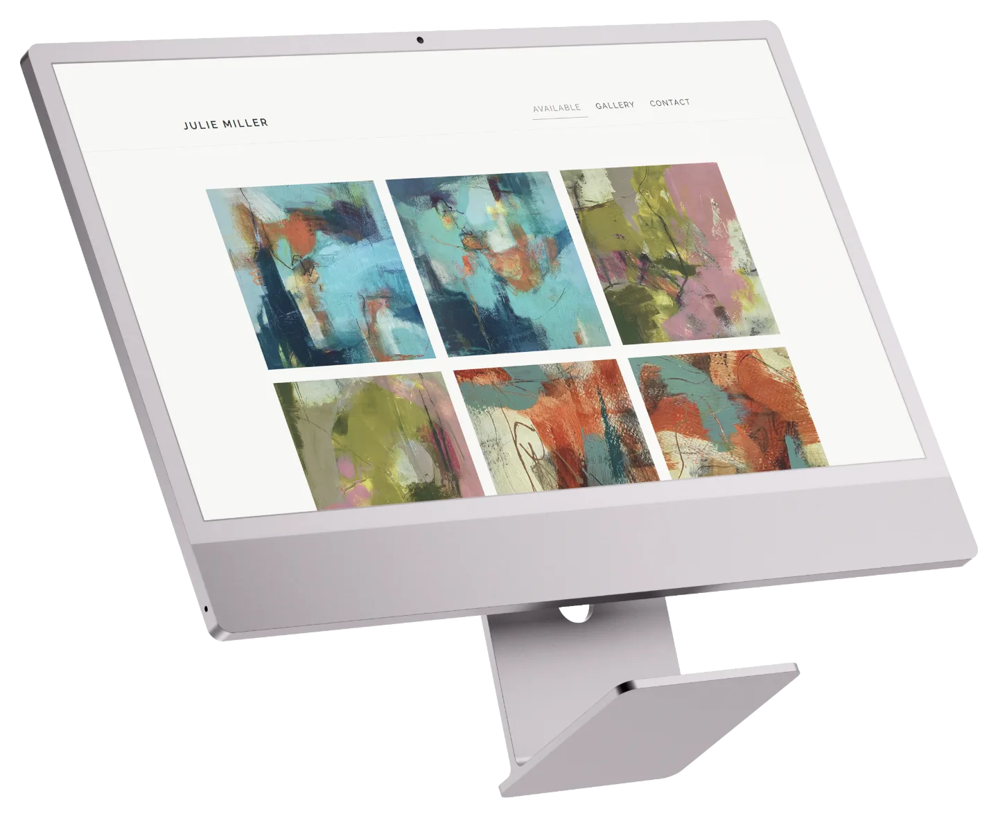 The Julie Miller Art gallery grid shown on a desktop monitor