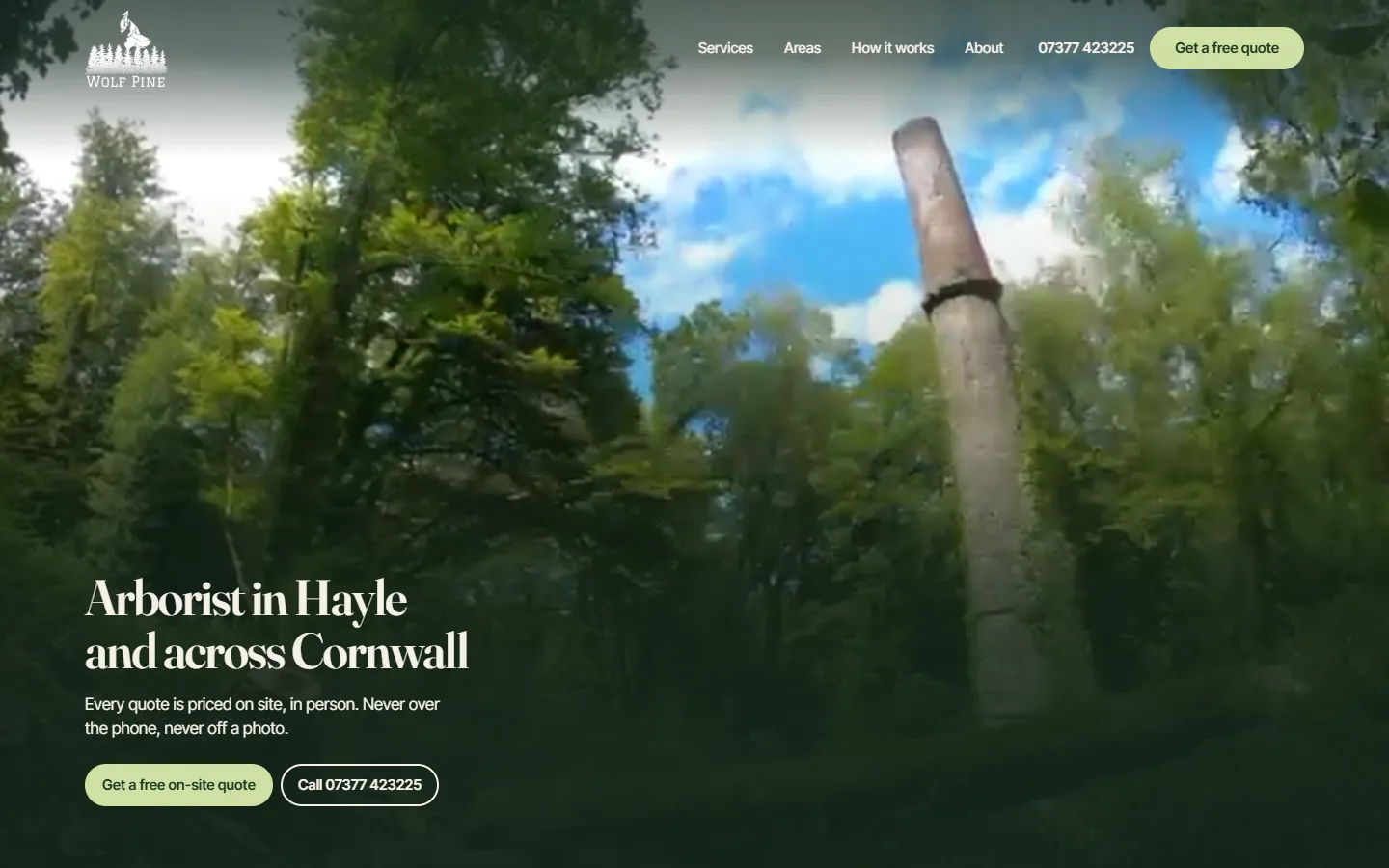 Screenshot of the Wolf Pine tree surgery website